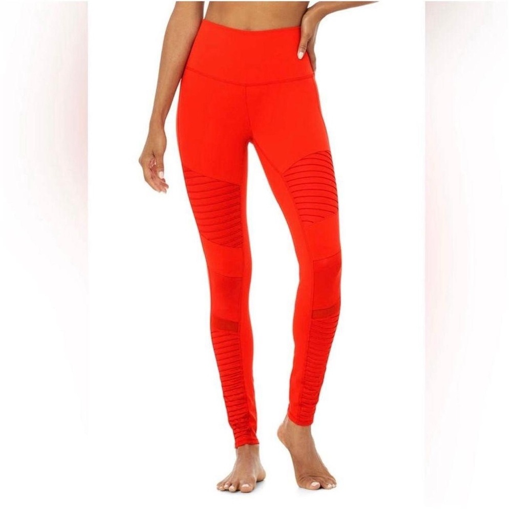 ALO Yoga Airbrush Red Cherry High-Waisted Moto Leggings